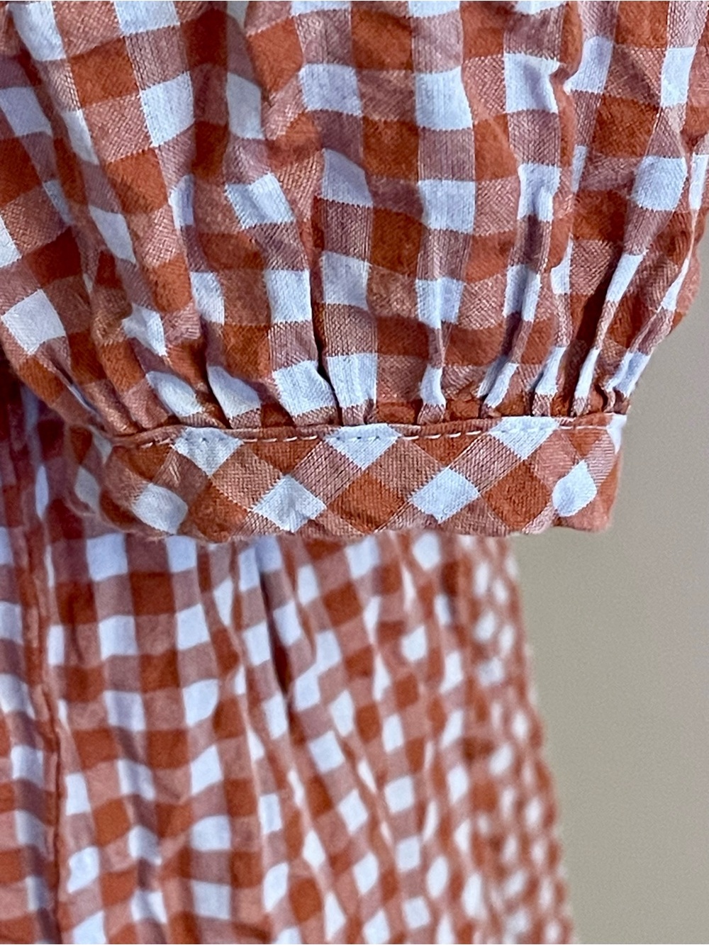 Madewell Rust Gingham Cotton Tiered Mini Dress Balloon Sleeve 8 - Picture 3 of 7